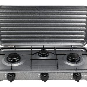 Плита газова настольна на 3 конфорки 580х280х55мм з кришкою эмаль (2107)