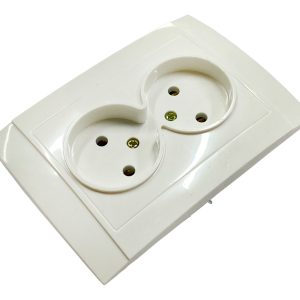 Розетка біла, подвійна врізна 120×85мм (114516)