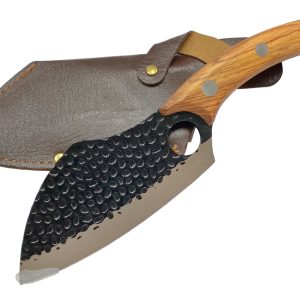 Ніж-топорик кухоний кований KingGary 260мм обвалочний кожаним чохлом (SF-1-2492)